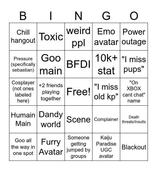 kaiu paraidse Bingo Card