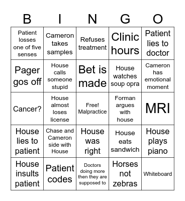 House MD Bingo Card