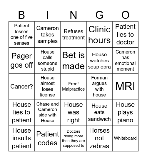 House MD Bingo Card