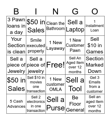 CASHLAND  BINGO Card