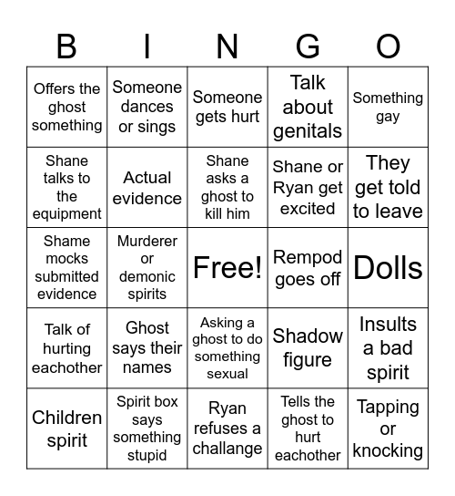 Ghost Files Bingo Card