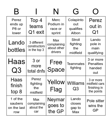 F1 Bingo [Sao Paulo] Bingo Card