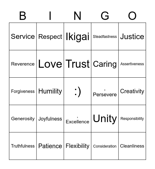 Virtue Wago Bingo Card
