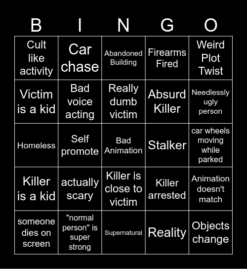 Scary animation bingo Card