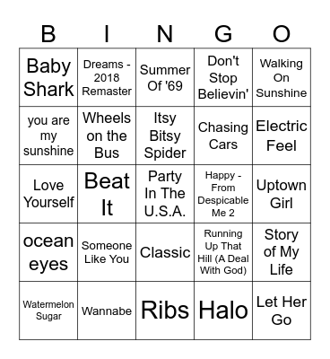 Musical BINGO Card