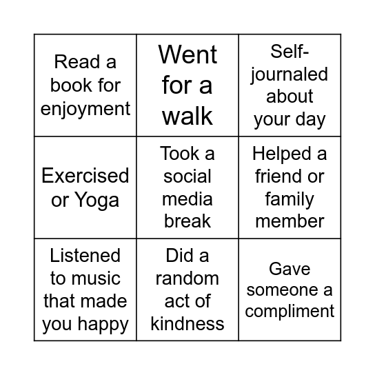 Positive Psychology & Well-Being Bingo Card