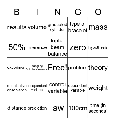 Science Intro Bingo Card
