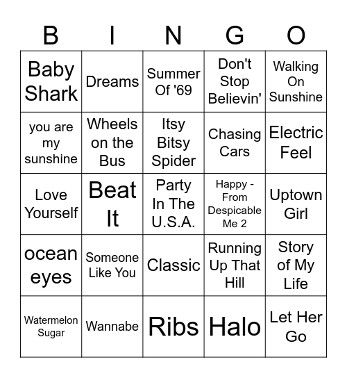 Musical BINGO Card