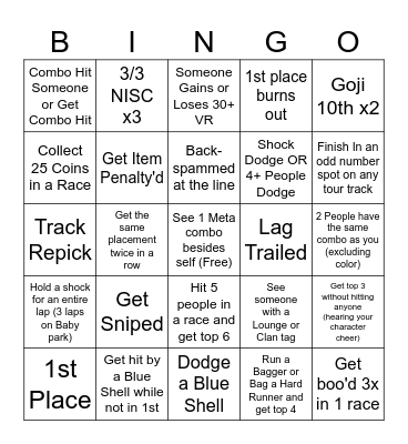 Mario Kart Bingo #1 Bingo Card