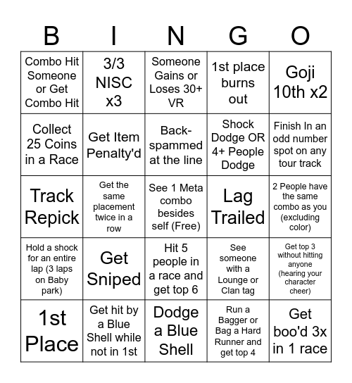 Mario Kart Bingo #1 Bingo Card