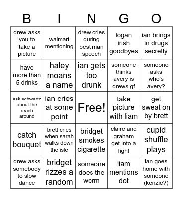 BRETTS WEDDING BINGO Card