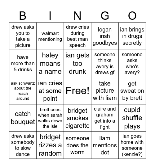 BRETTS WEDDING BINGO Card