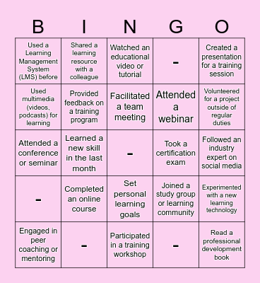 LEARNING BINGO Card