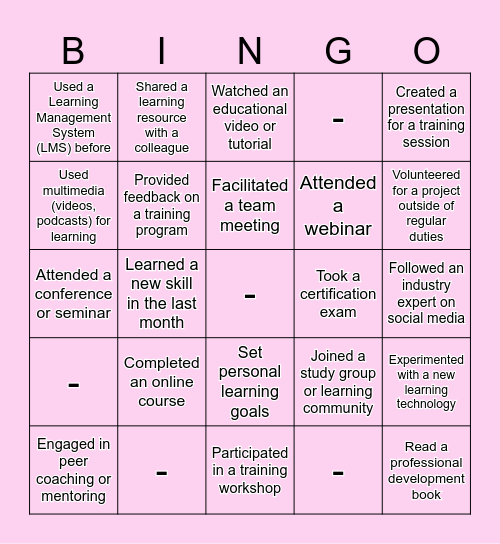 LEARNING BINGO Card