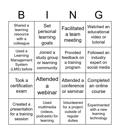 LEARNING Bingo Card