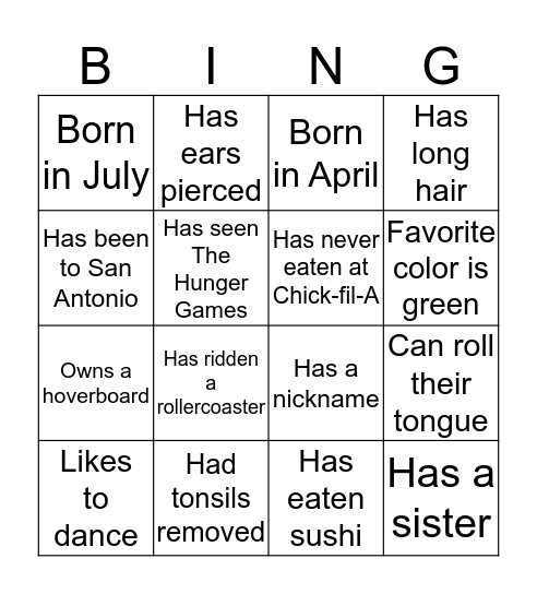 Back to School Bingo Card