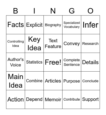 ELAR BINGO Card