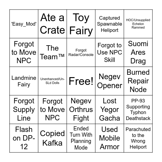 PL+ Ranking Bingo Card