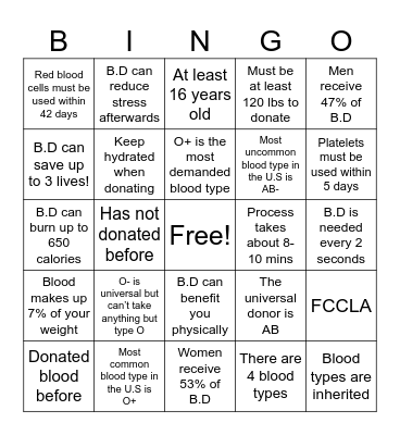 Bingo! (Blood donation edition) Bingo Card