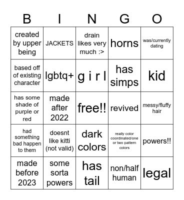 kitti oc bingo Card