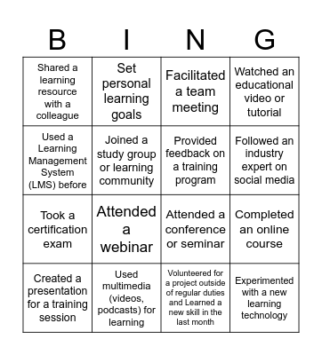 LEARNING BINGO! Bingo Card