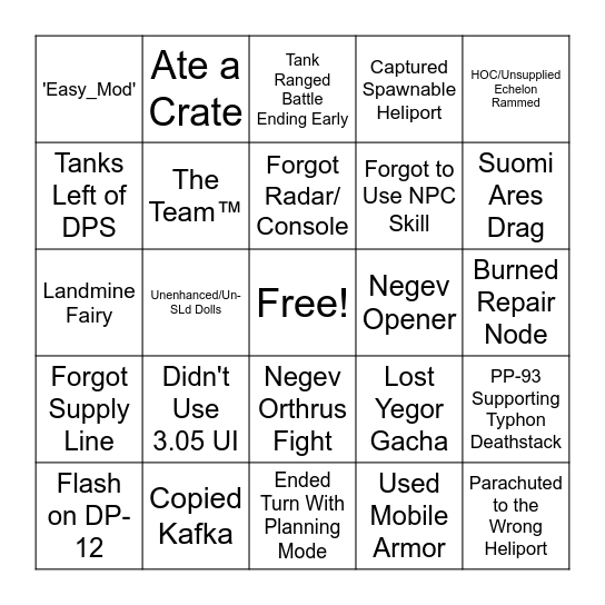 PL+ Ranking Bingo Card
