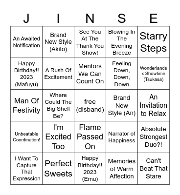 jinsei's hyperspecific card bingo! Bingo Card