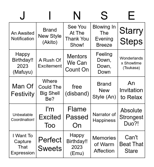 jinsei's hyperspecific card bingo! Bingo Card