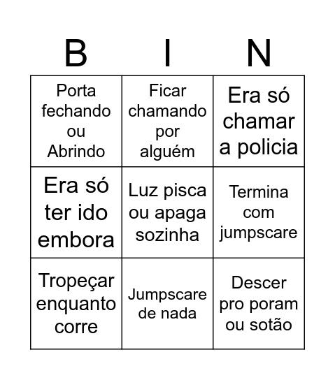 Bingo Curta de Terror Bingo Card