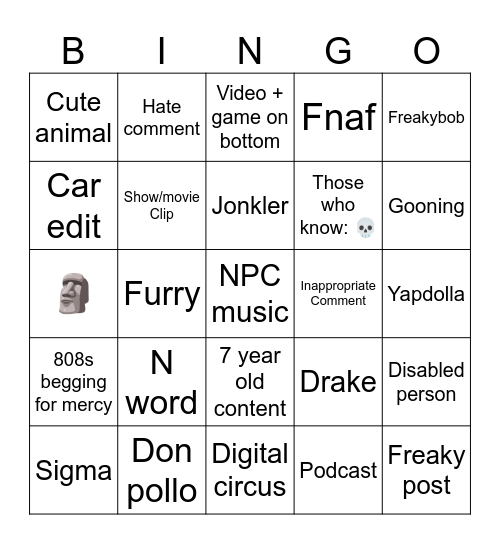 Brainrot Bingo Card