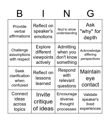 Active Listening and Staying Curious Bingo Card