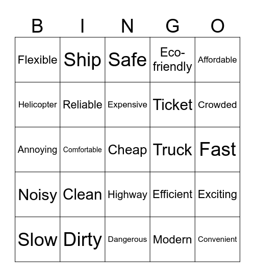 Transport Bingo Card