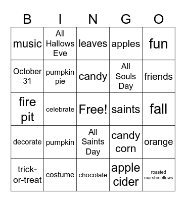 All Hallows Eve Bingo Card