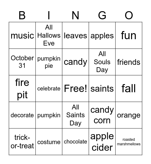 All Hallows Eve Bingo Card