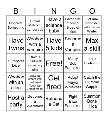 Sims 4 Bingo Card