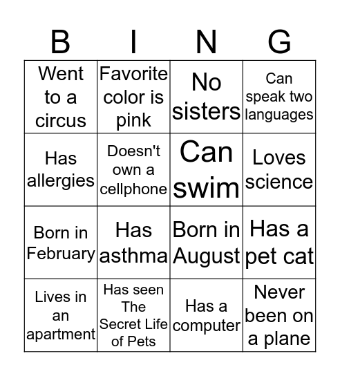 Back to School Bingo Card