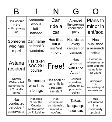 Human Bingo Card