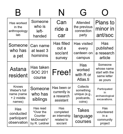 Human Bingo Card