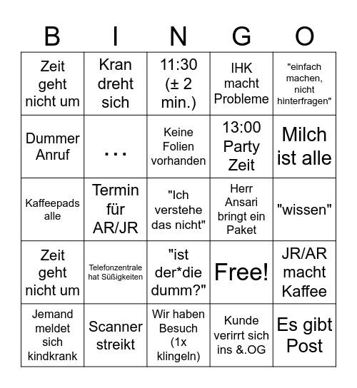 Wer "A" sagt, muss auch "B" sagen! Bingo Card