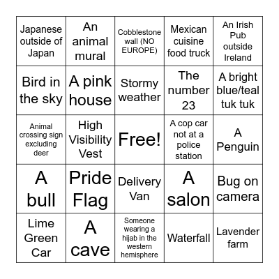 google maps bingo (geoguessr) Bingo Card
