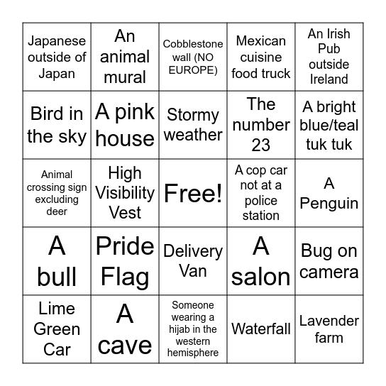 google maps bingo (geoguessr) Bingo Card