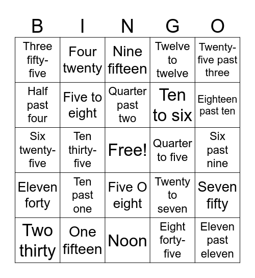 TIME Bingo Card