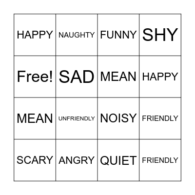 ADJECTIVE BINGO Card