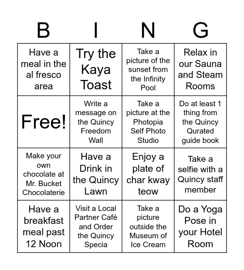 Quincy Quest General Bingo Card