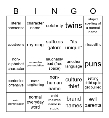 bad baby names (reddit) Bingo Card