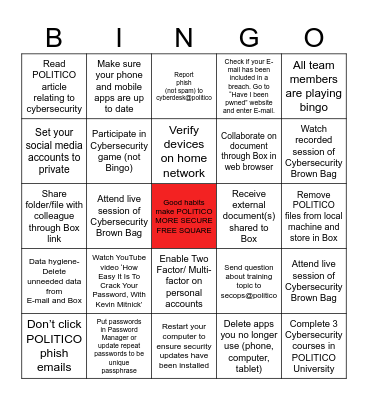 Cybersecurity Bingo Card