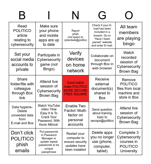 Cybersecurity Bingo Card