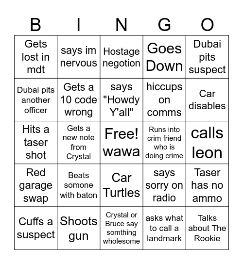 Raia first patrol bingo Card