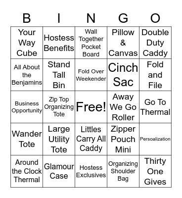 Thirty One Gifts Bingo Card