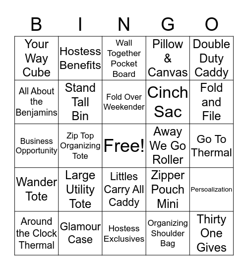 Thirty One Gifts Bingo Card